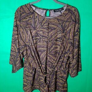 BLACK LABEL EVAN-PICONE Abstract Geometric Black Dark Brown Womens Size XL Top